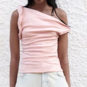 Zara One-Shoulder Pink Linen Top